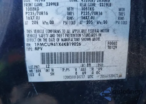 2004 Ford Escape Limited z USA, uszkodzony, nr VIN 1FMCU941X4KB19026